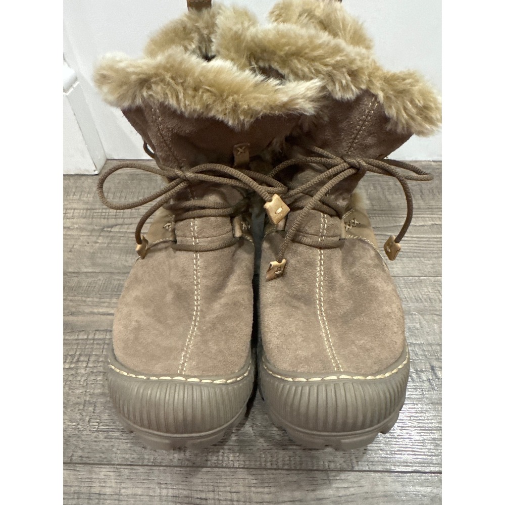 Earth Shoes Central Powder Khaki Leather Faux Fur Thinsulate Boots Womens 7.5B